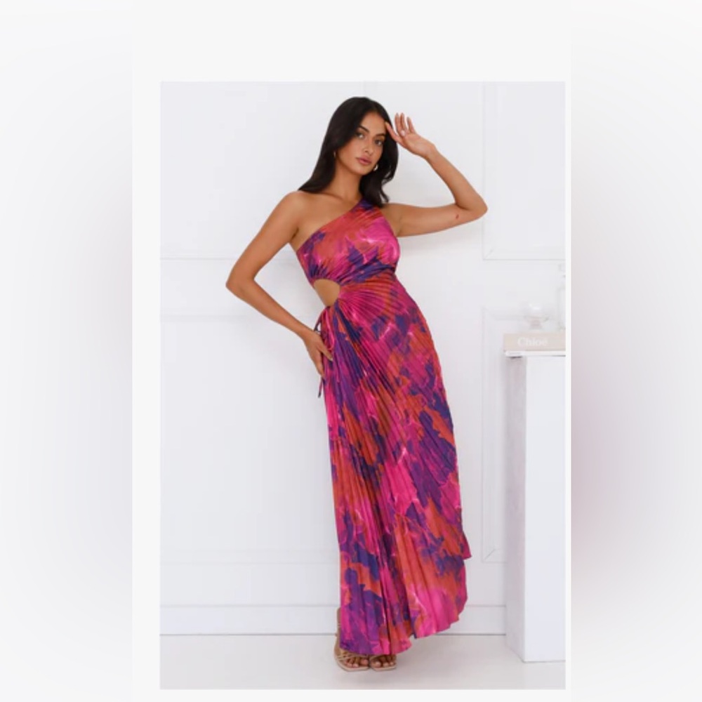 Hello Molly Vibrant One-Shoulder Dress in Pink and Purple